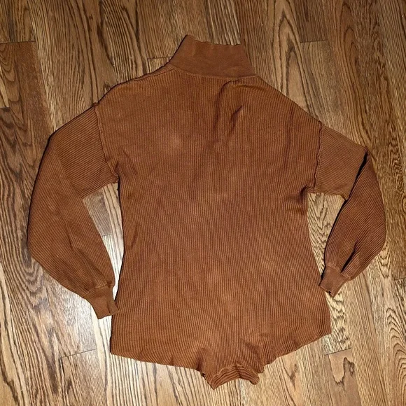 Free People Beach Picnic Sweater Romper Linen Cotton Red Brown XS - Picture 8 of 8